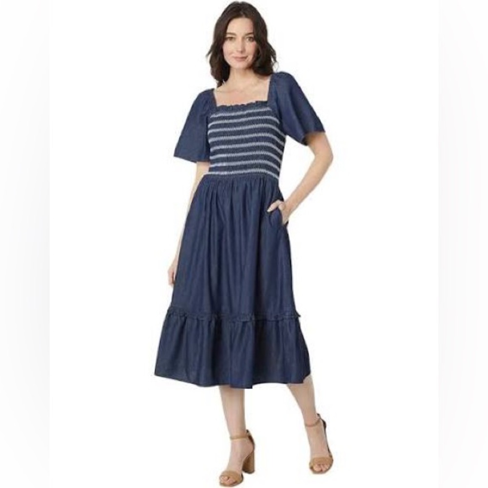 Draper James, Deana Smocked Dress, Color: Dark Wash, Size XXL
